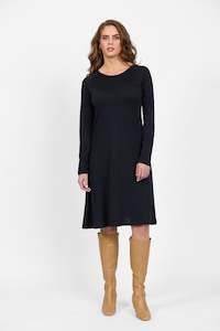 Dresses Merino Aw25: 6107 Midnight - 100% Merino Long Sleeve Swing Dress