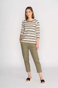 Boat Neck Top - Ecru/Black Stripe