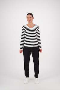 Sale: 4444S V-Neck Top - Black/White Stripe