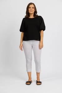 Paris Printed Crop Pant - White w/ Stripe