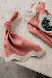 Kitchen Dining: Rose Pink and Beige Waved Linen Table Napkin Set