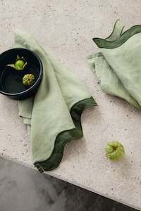 Sage and Forest Green Linen Table Napkin Set