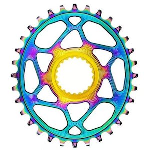 Shimano: Absolute Black Shimano Dm Hg+ Chainring Pvd Oval Rainbow