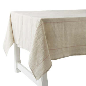 Table Linen: Rythmo Linen Tablecloth | Natural/Red | 71cm x 125cm