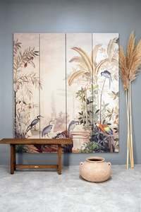 Screen/Wall Art Panel | Parrots/Crane Garden