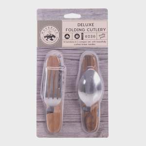 Tools Accessories: Folding Cutlery Set Natural & Stainless Steel