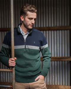 Troy Stripe Merino Blend 1/4 Zip Knit Jumper | Marle