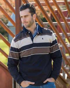 Shirts Tops: Men’s Bryan Stripe Rugby Jersey | Tan