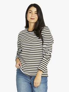 Jump Stripe Crew Long Sleeve Tee | Olive/Ivory