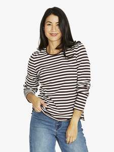 Jump Stripe Crew Long Sleeve Tee | Choc/Ivory