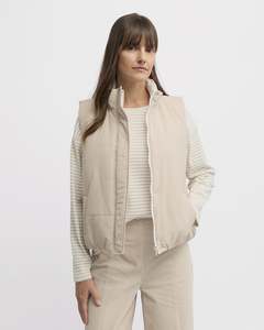 Vests: Yarra Trail Levity  Reversible Puffer | Almond/Ecru