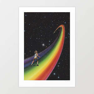 Art Print: 'Retro Cosmic Rainbow Roller Skating' Art Print by Vertigo Artography