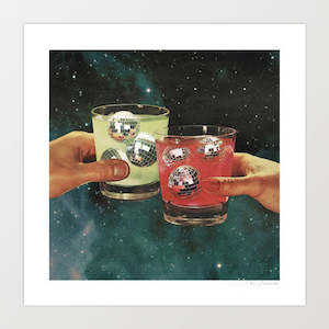 Art Print: 'Cosmic Cheers - Disco Ball Margarita' Art Print by Vertigo Artography