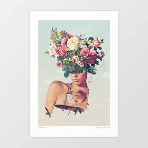 Floral: 'Flower-ism' Art Print by Vertigo Artography | Surreal Floral Woman Portrait Botanical Feminist Wall Art