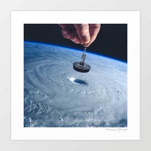 Space: 'Down the Drain' Art Print by Vertigo Artography | Surreal Climate Hurricane Space Environmental Dark Humour Wall Art