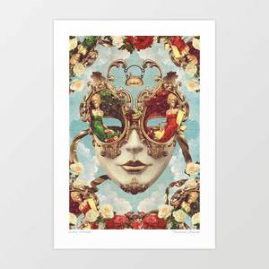Mask: 'Floral Opulence' Venetian Mask Art Print by Vertigo Artography | Baroque Garden to Table Dining Masquerade Maximalist Wall Art