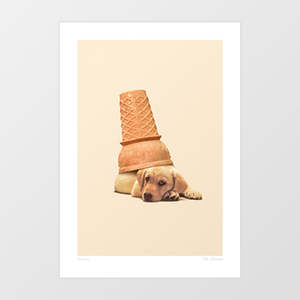 Food 1: 'Under Dog' Art Print by Vertigo Artography | Cute Golden Labrador Puppy Ice Cream Cone Whimsical Dog Lover Wall Art