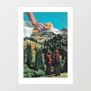 New Zealand: 'Rub-A-Dub Ridge' Art Print by Vertigo Artography | Surreal Retro Mountain Hiking Wilderness Cleaning Environment Outdoor Adventure Humour Print