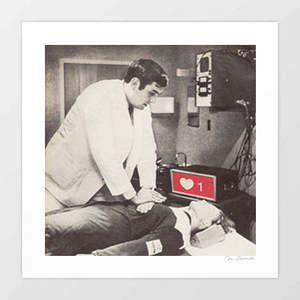 Black White: 'Staying Alike' Art Print by Vertigo Artography | Social Media Satire CPR Instagram Like Vintage Medical Dark Humour Pop Art Wall Art