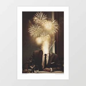 Black White: 'Lovely Head' Art Print by Vertigo Artography | Surreal Fireworks Mid-Century Fine Dining Corporate Dark Humour Monochrome Wall Art