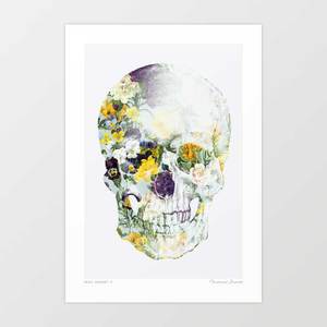 Floral: 'Skull Bouquet B' Art Print by Vertigo Artography | Botanical Floral Skull Memento Mori Gothic Dark Floral Wall Art