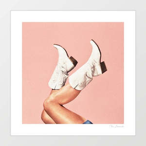 Fashion: 'These Boots - Peach/Pink' Art Print by Vertigo Artography | Cowgirl Core Preppy Western Bachelorette Nashville Peach Summer Wall Art