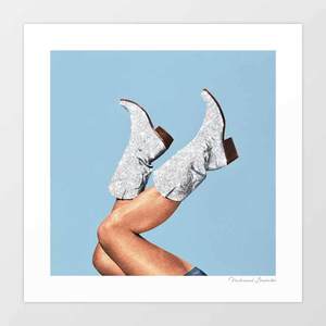 These Boots: 'These Boots - Glitter Blue' Art Print by Vertigo Artography | Disco Cowgirl Rhinestone Western Glam Sparkle Wall Art