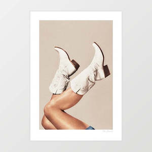 These Boots: 'These Boots - Neutral' Art Print by Vertigo Artography | Neutral Cowgirl Boots Minimal Western Fashion Wall Art