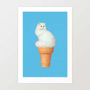 'Cat Ice Cream — Blue' Art Print by Vertigo Artography | Surreal Whi&hellip;