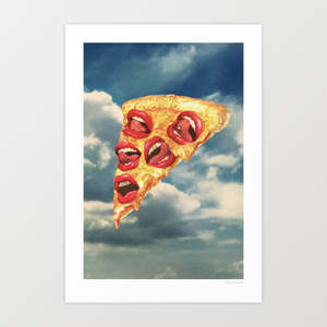 'Pizza Euphoria' Art Print by Vertigo Artography | Surreal Pizza Gold &hellip;