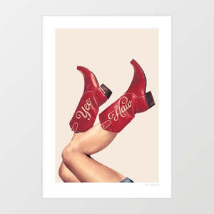 'These Boots - Yeehaw Rustic Red & Neutral' Art Print by Vertigo Artog&hellip;