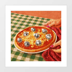 Skulls: Pizza A'la Disco II Art Print by Vertigo Artography | Surreal Disco Ball Italian Food Wall Art | Funny Pizza Poster