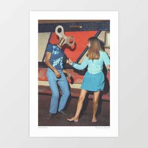 Skulls: 'Danceophobia' Art Print by Vertigo Artography | Surreal 1970s Disco Vintage Clockwork Wind-Up Funny Dark Humour Dance Wall Art