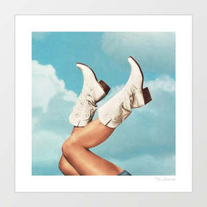 Allartprints: These Boots – Blue Sky Art Print by Vertigo Artography | White Cowgirl Boots Sky Wall Art | Cloud Western Poster | Bridal Cowgirl Print | Open Sky Art