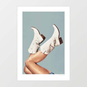 Allartprints: These Boots – Gray Blue Art Print by Vertigo Artography | Steel Blue Cowgirl Wall Art | Quiet Luxury Western Print | Scandi Cowgirl Poster