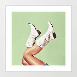 Allartprints: These Boots – Green Art Print by Vertigo Artography | Mint Green Cowgirl Wall Art | Contemporary Western Print | Rodeo Art for Interior Designers