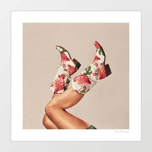 Allartprints: These Boots – Floral Art Print by Vertigo Artography | Rose Cowgirl Boots Wall Art | Botanical Western Poster | Cottagecore Cowgirl Print