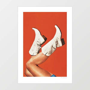 Allartprints: These Boots – Burnt Orange Art Print by Vertigo Artography | Terracotta Cowgirl Wall Art | Autumn Western Poster | Bold Colour Block Print