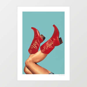 Allartprints: These Boots – Yeehaw Cherry Red Art Print by Vertigo Artography | Red Cowgirl Boots Wall Art | Western Yeehaw Poster | Cowgirl Boots Print