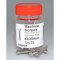 Products: Machine Screw 4x25mm Stainless 304 Pan Slot 25jar