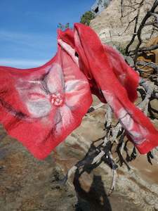 Scarves: Raspberry scarf with light-gray flower, add 💕 colours to your outfit!