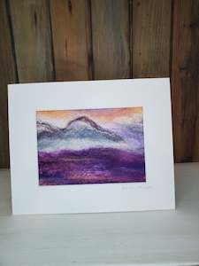 abstract design: Lupin with Mt. Cook/ Aoraki, Landscape Collection, Wool Painting 10 x 8 inch