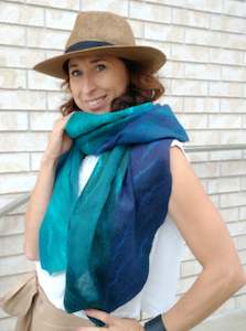 Tui bird feather; merino wool & silk scarf, ombre turquoise, neck warmer, incred&hellip;