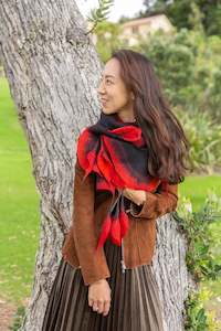 Red hangling flower, nuno felting shawl merino wool and silk.