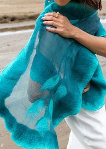 Shawls: Emerald shawl, scarf, cape or bolero, nunofelted natural silk and thinnest in the world merino silk, felting wearable art