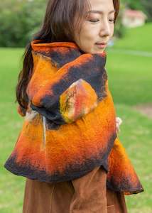 Shawls: Autumn Fall colors, unique silk and wool scarf, nunofelting shawl, lhandmade work natural silk merino wool, nuno felting wearable art