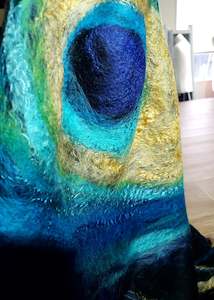 Light scarf peacock feather, merino wool & silk, gold with turquoise shawl, suit&hellip;