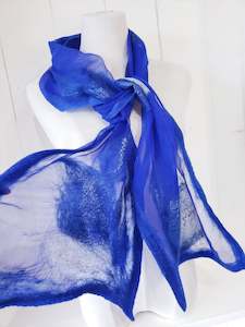 Royal blue scarf from merino wool and silk, lightweight soft gift, feather desig&hellip;
