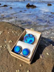 Jewelery Set Inspired by Sea – Needle Felted Earrings & Brooch. Merino wool on Wooden Base
