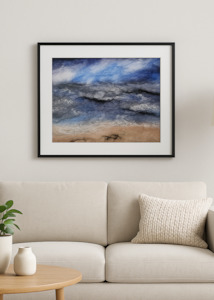 Wool and Silk Painting – Stormy Grey Ocean, Felted Landscape Art, Ocean Wall D&hellip;